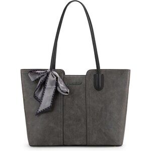 Women Dusty Grey Imported Vegan Leather Medium Top Handle Satchel Tote Bags
